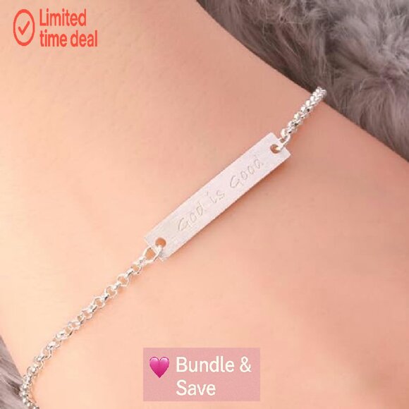 Sterling Silver God Is Good Engraved Cuff Bracelet Adjustable Faith Jewelry - Picture 5 of 8